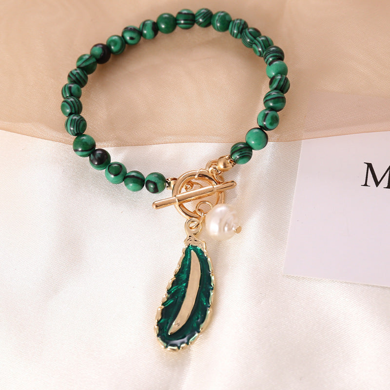 Wholesale Resin Malachite Leaf Pearl Oil Drop Necklace